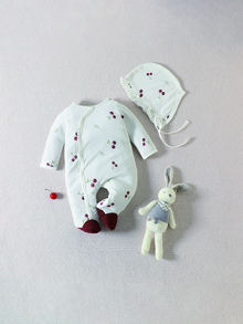 Baby Cherry Print Footed Sleep Jumpsuit - White - View 1