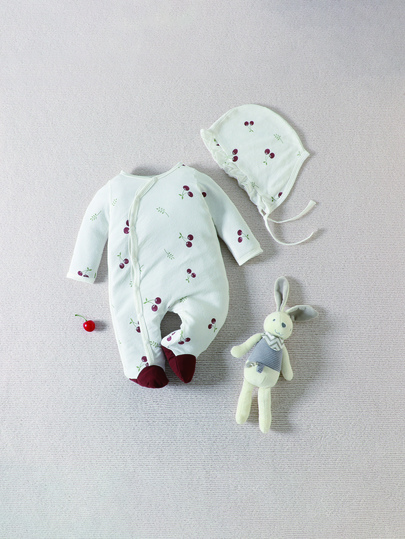 Baby Cherry Print Footed Sleep Jumpsuit