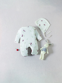 Baby Cherry Print Footed Sleep Jumpsuit - White - View 2