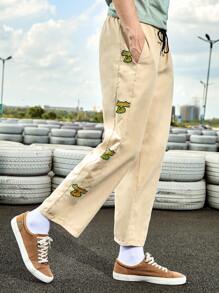 Manfinity Hypemode 男子寬鬆字母圖形束腰長褲 - 杏色 - 查看 5