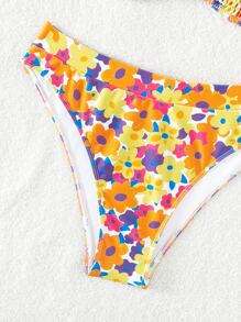 Random Floral Print Smocked Underwire Summer Beach Bikini Set - Multicolor - View 4