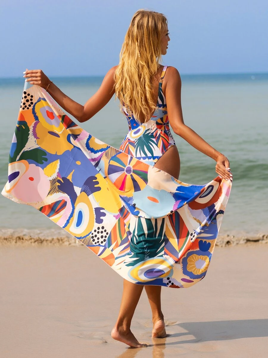 Manta de playa con estampado tropical - Multicolor - Ver 1