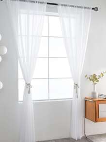 1 st effen wit polyester transparant gordijn, eenvoudig lichtfilterend transparant gordijn voor woondecoratie