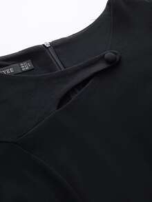 HOMEYEE 雙色不對稱領荷葉邊下擺腰緊身洋裝 - 黑色 - 查看 4