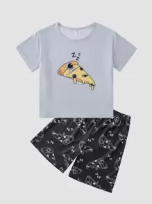 Boys Cartoon Graphic Tee & Shorts PJ Set - Multicolor - View 1