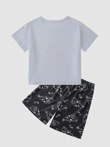 Boys Cartoon Graphic Tee & Shorts PJ Set - Multicolor - View 2