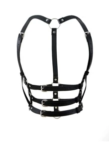 O-ring & Studded Decor Harness Belt - Black - View 1