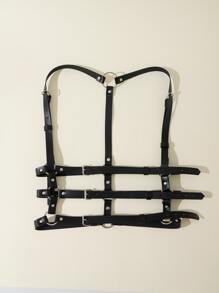 O-ring & Studded Decor Harness Belt - Black - View 2