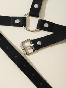 O-ring & Studded Decor Harness Belt - Black - View 3