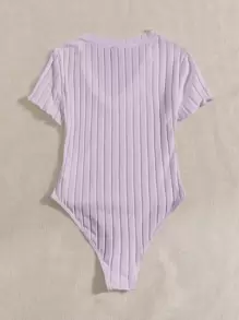 SHEIN EZwear Women Plus Size Purple V-Neck Short Sleeve Casual Fitted Bodysuit - Lilac Purple - View 2