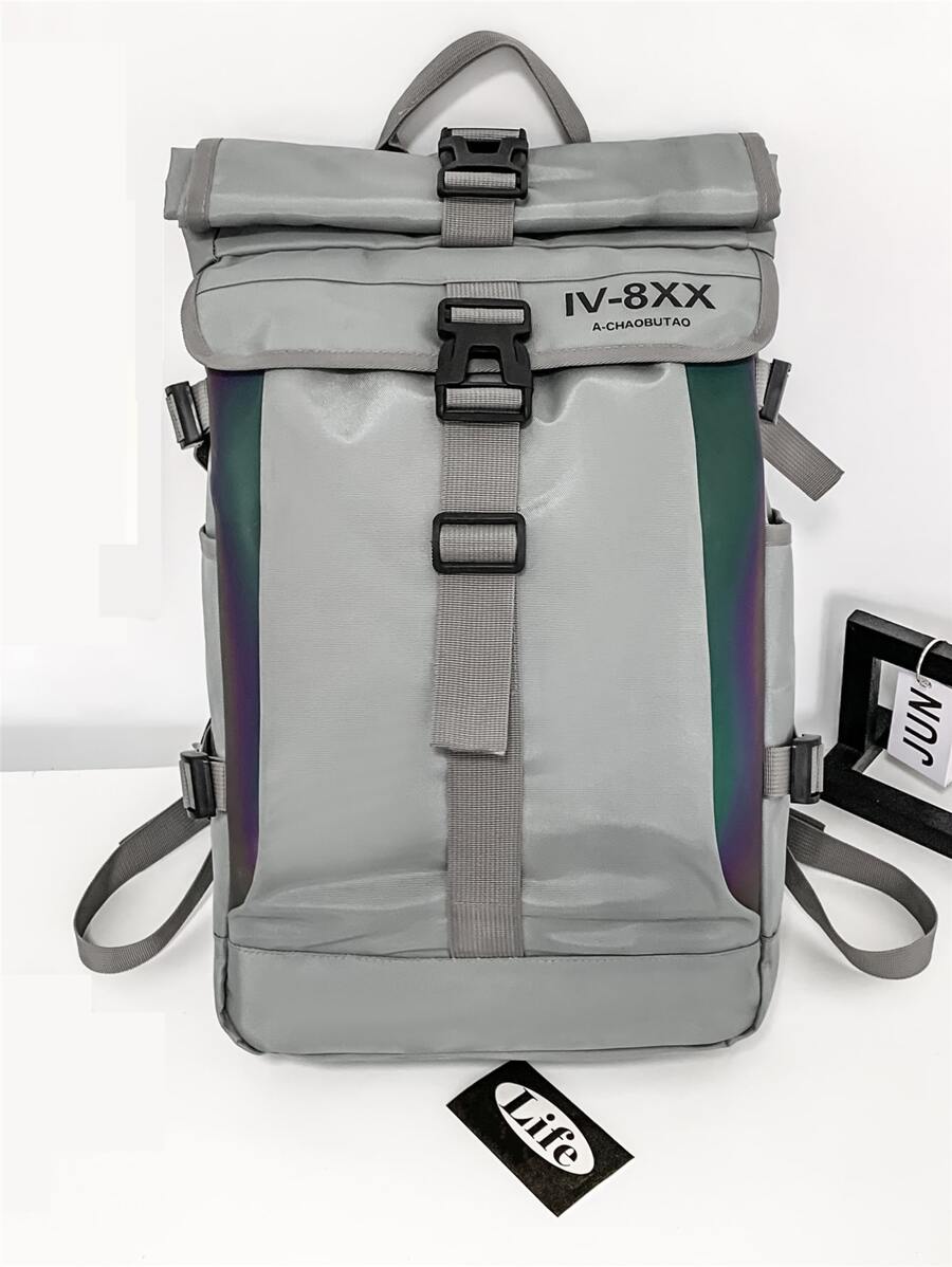 Hombres Mochila con diseño de hebilla de viaje - Gris - Ver 1