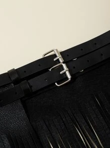 1pc Women's Fashion Fringed Skirt, Sexy Black Leather Bondage Fringe Skirt Waist Belt - Black - View 6