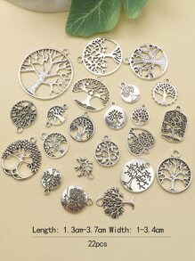 22 cái/bộ Hợp kim rỗng Chi tiết cây Mặt dây chuyền DIY - Bạc - Xem 4