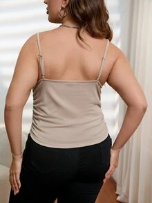 SHEIN Privé Áo hai dây Plus Size Xù màu trơn Giải trí - Màu be - Xem 2