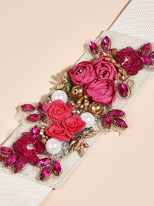 Cinturón flor & con diseño de perla artificial - Blanco - Ver 4