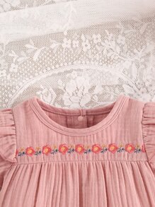 Áo liền quần Em bé Nút Thêu viền lá sen Xù Hoa - Hồng - Xem 3