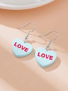 Letter Detail Heart Drop Earrings - Blue - View 2