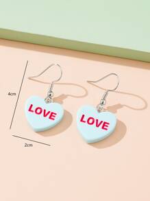 Letter Detail Heart Drop Earrings - Blue - View 3
