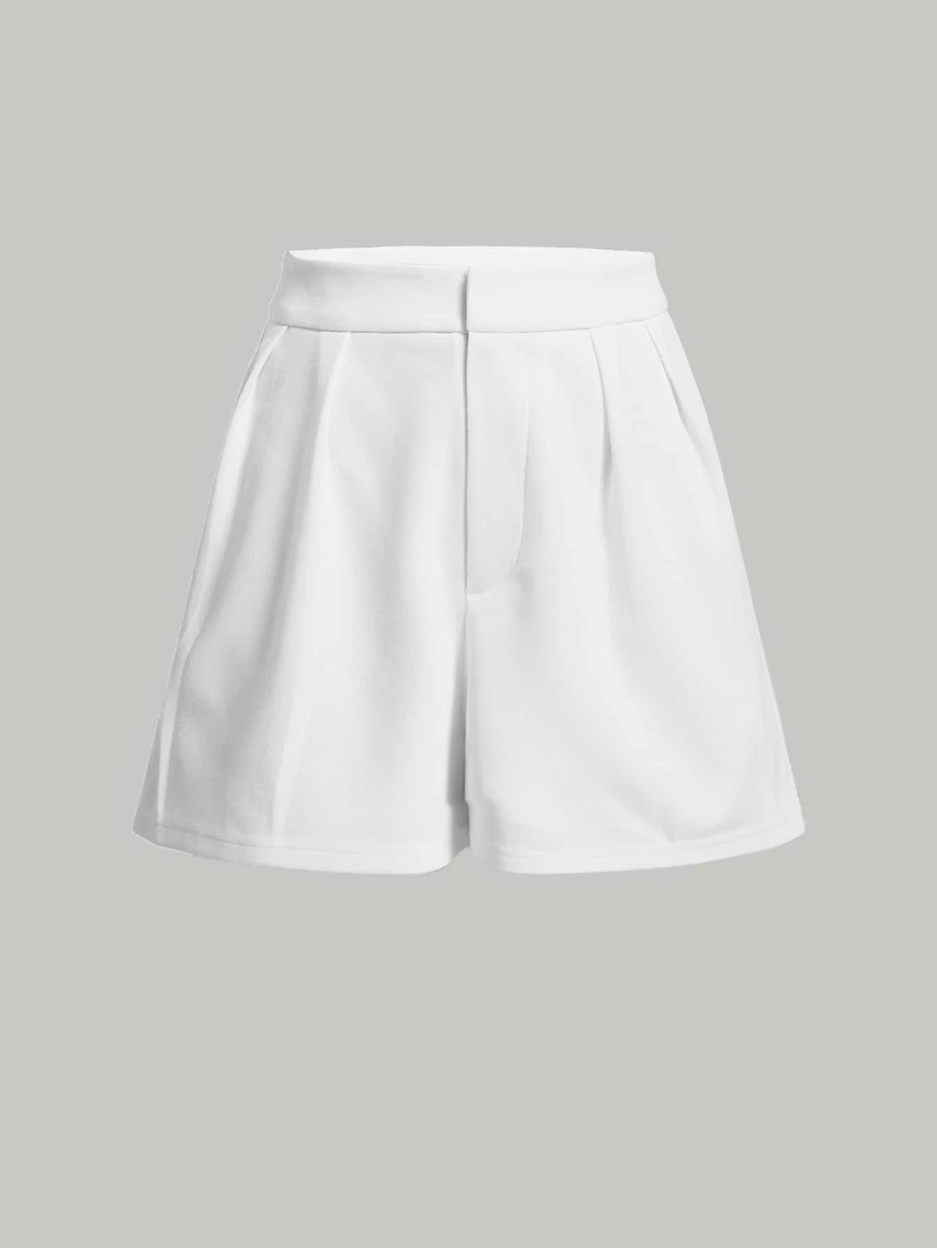 SHEIN MOD Solid Fold Pleated Shorts - White - View 1