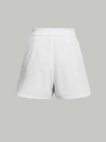 SHEIN MOD Solid Fold Pleated Shorts - White - View 2
