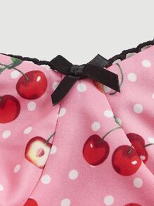 SHEIN MOD Cherry Print Sweetheart Neck Puff Sleeve Ruffle Hem Dress - Multicolor - View 3