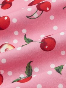 SHEIN MOD Cherry Print Sweetheart Neck Puff Sleeve Ruffle Hem Dress - Multicolor - View 4