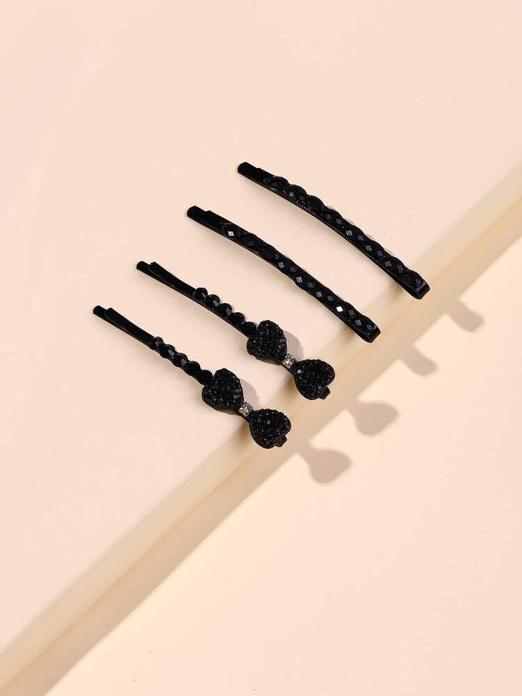 4pcs Elegant Crystal Decorated Hair Clips, Black Rhinestone Barrettes For Daily Wear Valentine's Day Claw Clips, Hair Accessories, Head Accessories, Hairpin,Summer,Holiday,Travel