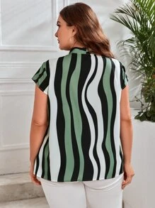 SHEIN Clasi 大碼條紋圖案繫帶領襯衫 - 彩色 - 查看 2