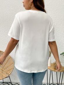 SHEIN LUNE Áo thun Plus size Lá thư Con số Giải trí - trắng - Xem 2