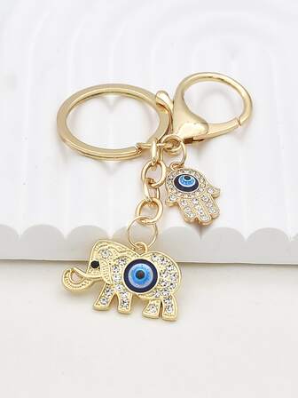 邪惡之眼和水鑽法蒂瑪之手飾物鑰匙圈