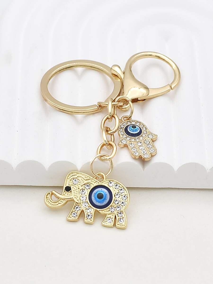 邪惡之眼和水鑽法蒂瑪之手飾物鑰匙圈 - 彩色 - 查看 1