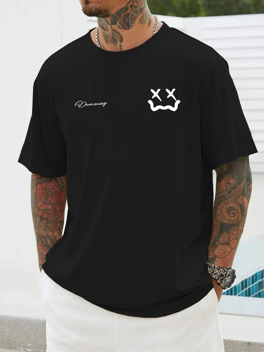 Manfinity Hombres Camiseta expresión & con estampado de letra - Negro - Ver 1