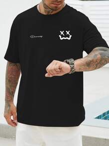Manfinity Hombres Camiseta expresión & con estampado de letra - Negro - Ver 3