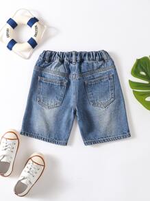 Toddler Boys Ripped Straight Leg Denim Shorts - Medium Wash - View 2