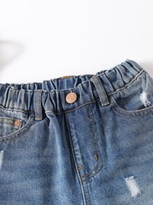 Toddler Boys Ripped Straight Leg Denim Shorts - Medium Wash - View 3