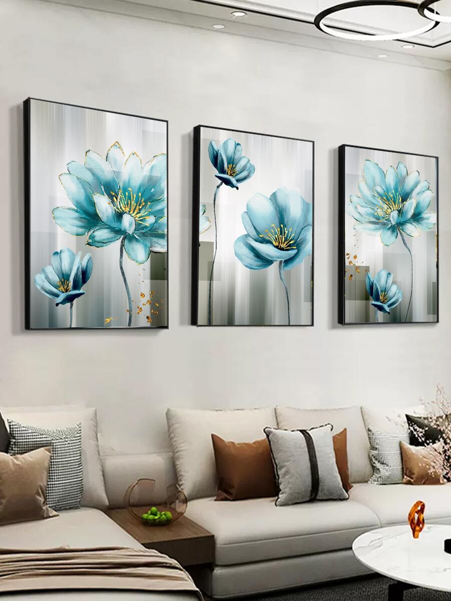 3 Tấm Poster Hoa Xanh Thời Trang Sang Trọng, Vải Canvas Sơn Dầu Không Thấm Nước, Dùng Để Trang Trí Phòng Khách Và Phòng Ngủ, Không Khung - Nhiều màu - Xem 1