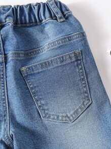 Toddler Boy Quần Shorts Denim Nút Túi Denim mùa giặt màu trơn - Rửa nhẹ - Xem 7