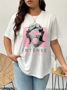SHEIN LUNE Áo thun Plus size Lá thư Con số Giải trí - trắng - Xem 1