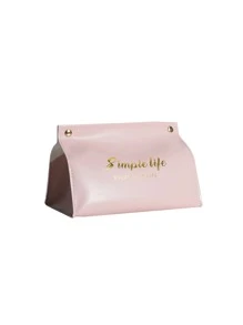Creative Pu Desk Rectangular Tissue Box Case Paper Towel Holder, Pink - Pink - View 1