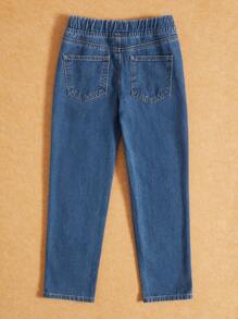 SHEIN Chicos Jeans de pierna recta de cintura con cordón - Azul lavado oscuro - Ver 2