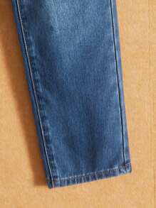 SHEIN Chicos Jeans de pierna recta de cintura con cordón - Azul lavado oscuro - Ver 3