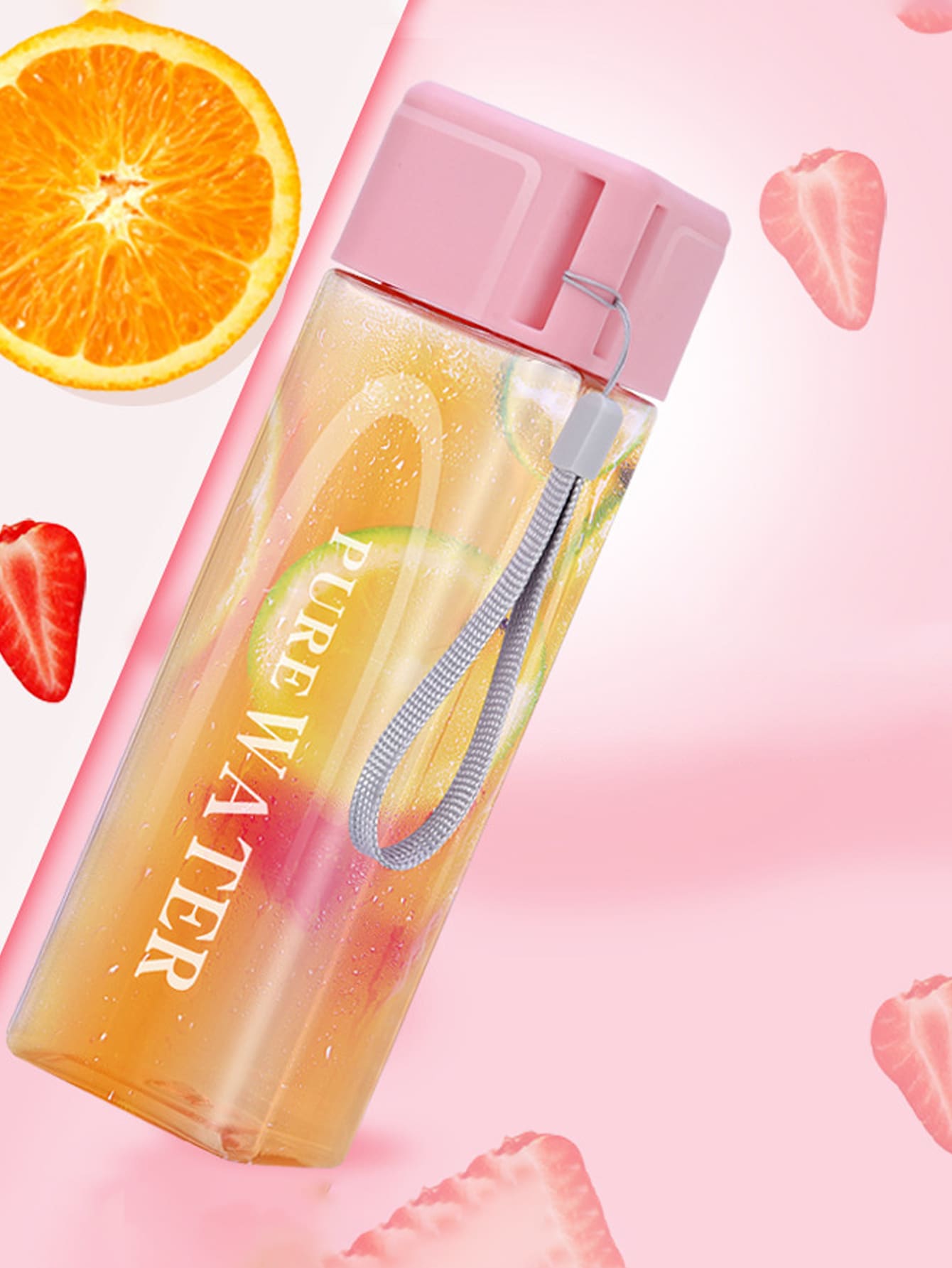 1 Bình Nước Bằng Nhựa 480Ml, Bình Tập Uống Di Động Đồ Họa Chữ Cho Ngoài Trời - Hồng - Xem 1