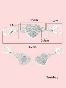 beadia 2入組/套磁性水鑽愛心裝飾小龍蝦扣 - 銀色 - 查看 3