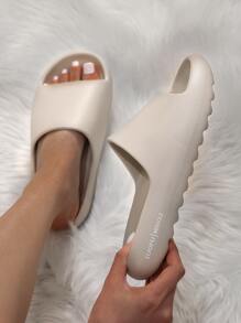 luofu Neutral Women Single Band Open Toe Slides, Fashion Beige Solid Outdoor Slides - Apricot - View 3