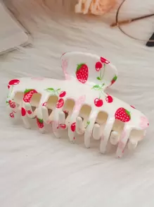 1pc Printed Lemon & Strawberry Hair Clip, Casual Everyday Accessory - Multicolor - View 3
