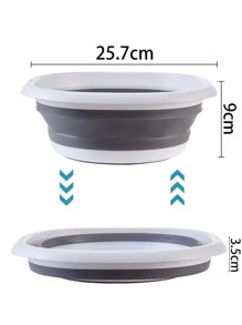 1pc Foldable Washbasin, PP Square Portable Basin, For Bathroom - Grey - View 2