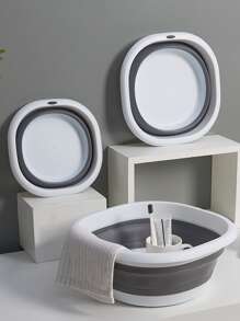 1pc Foldable Washbasin, PP Square Portable Basin, For Bathroom - Grey - View 4