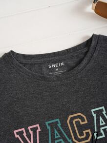 SHEIN Essnce Letter Graphic Tee - Dark Grey - View 4