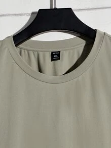 EASEVO Men Plus Sea Wave & Japanese Slogan Print Drop Shoulder Tee - Khaki - View 3