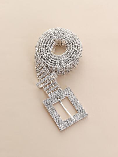 水鑽裝飾方形扣皮帶